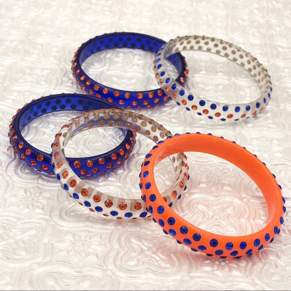 🌼 Little Girls Sizes Lucite Rhinestone Orange & Blue Bangle Bracelet